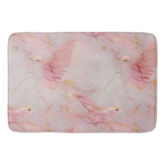 Gold Blush Pink Birds Badmat (Voorkant)