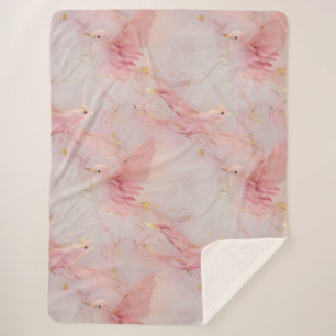 Gold Blush Pink Birds Sherpa Deken