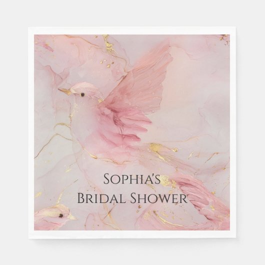 Gold Blush Pink Birds Vrijgezellenfeest Servet (Voorkant)