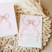 Gold Blush Pink Bow First Holly Communion Kaart