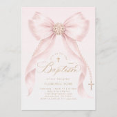 Gold Blush Pink Bow Girl Baptism Religious Kaart (Voorkant)