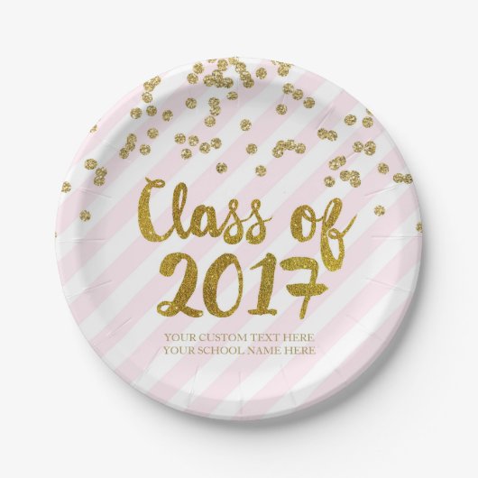 Gold Blush Pink Confetti Afstuderen 2017 Papieren Bordje (Voorkant)