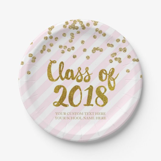 Gold Blush Pink Confetti Afstuderen 2018 Papieren Bordje (Voorkant)