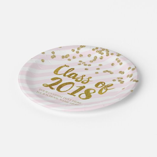 Gold Blush Pink Confetti Afstuderen 2018 Papieren Bordje (Gekanteld)