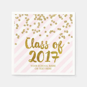 Gold Blush Pink Confetti Class of 2017 Afstuderen Servetten