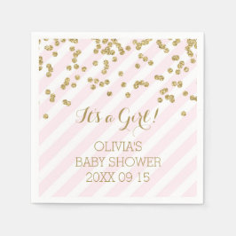 Gold Blush Pink Confetti Stripes Baby shower Servetten