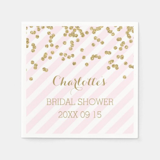 Gold Blush Pink Confetti Stripes Vrijgezellenfeest Servet (Voorkant)
