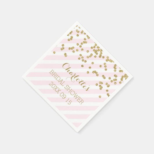 Gold Blush Pink Confetti Stripes Vrijgezellenfeest Servet (Hoek)