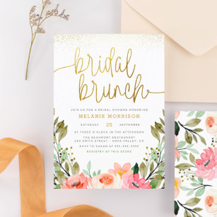Gold Blush Pink Floral Bridal Brunch Vrijgezellenf Kaart