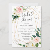 Gold Blush Pink Floral Bridal Shower Kaart (Voorkant)