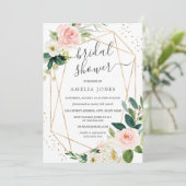 Gold Blush Pink Floral Bridal Shower Kaart (Staand voorkant)