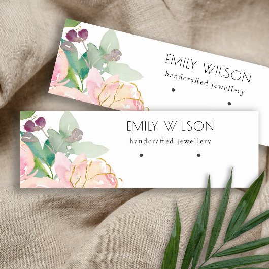 Gold Blush Pink Floral Bunch Earring Display Mini Visitekaartje