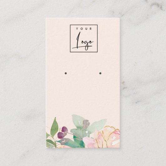 Gold Blush Pink Floral Bunch Earring Display Visitekaartje (Voorkant)