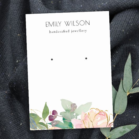 Gold Blush Pink Floral Bunch Earring Display Visitekaartje