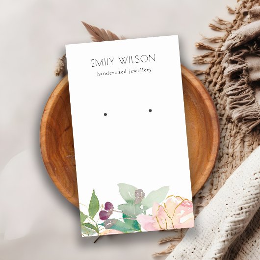 Gold Blush Pink Floral Bunch Earring Display Visitekaartje