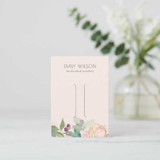 Gold Blush Pink Floral Bunch Hair Clip Display Visitekaartje (Staand voorkant)