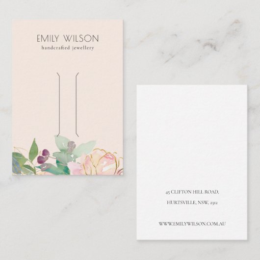 Gold Blush Pink Floral Bunch Hair Clip Display Visitekaartje (Voorkant / Achterkant)