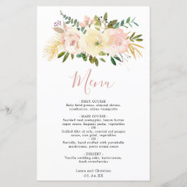 Gold Blush Pink Floral Elegant Wedding Menu