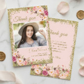 Gold Blush Pink Floral Foto Afstuderen Hartelijk d Kaart