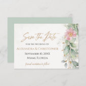 Gold & Blush Pink Floral Greeneral Save the Date (Voorkant / Achterkant)