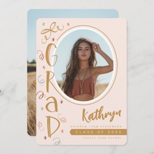 Gold Blush Pink Fun Photo Graduation Announcement Kaart (Voorkant / Achterkant)