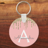 Gold Blush Pink Girly Sparkly Glitter Monogram Sleutelhanger (Voorkant)