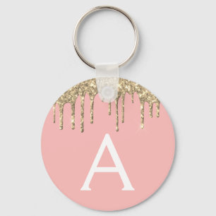 Gold Blush Pink Girly Sparkly Glitter Monogram Sleutelhanger