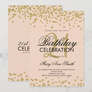 Gold Blush Pink Glitter Confetti 21st Birthday Kaart