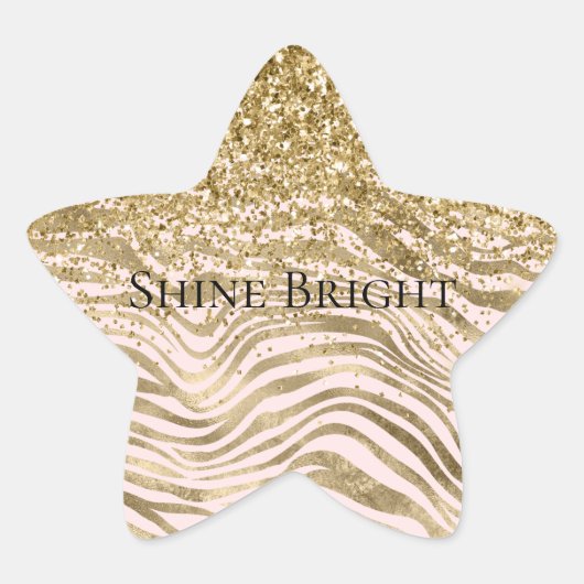Gold Blush Pink Glitter Zebra Sparkle Ster Sticker (Voorkant)