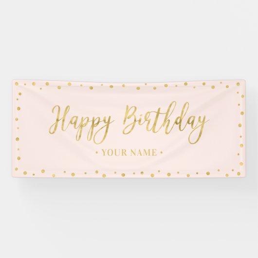 Gold & Blush Pink Happy Birthday Party-banner Spandoek (Horizontaal)