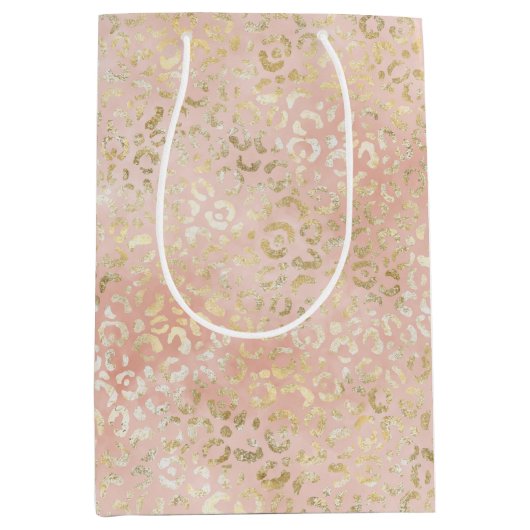 Gold Blush Pink Leopard Medium Cadeauzakje (Voorkant)