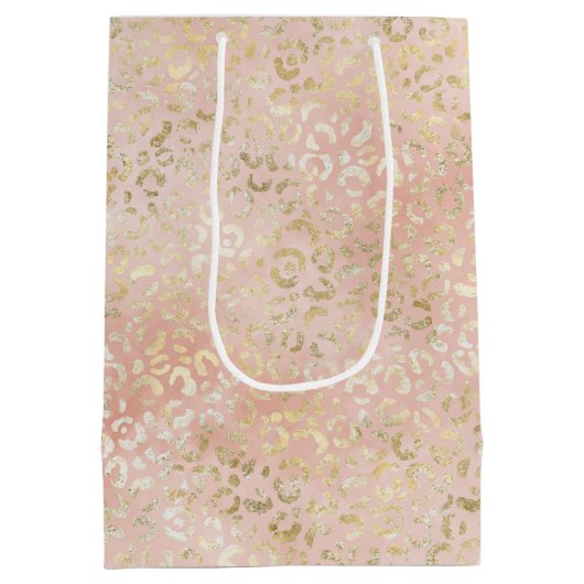 Gold Blush Pink Leopard Medium Cadeauzakje (Achterkant)