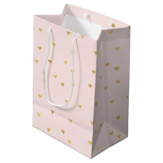 Gold Blush Pink Little Hearts Medium Cadeauzakje (Achterkant Gekanteld)
