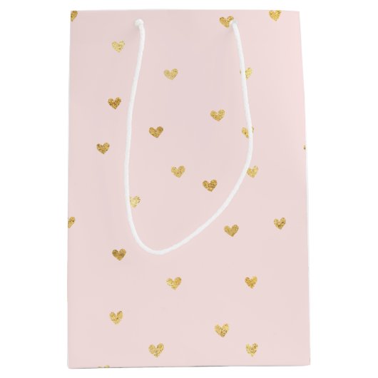 Gold Blush Pink Little Hearts Medium Cadeauzakje (Voorkant)