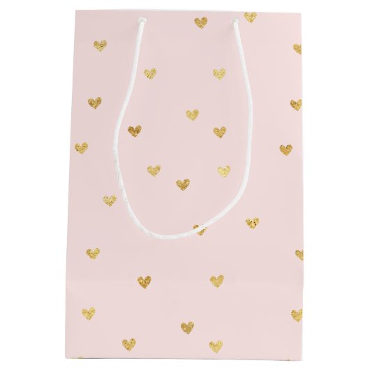 Gold Blush Pink Little Hearts Medium Cadeauzakje (Achterkant)