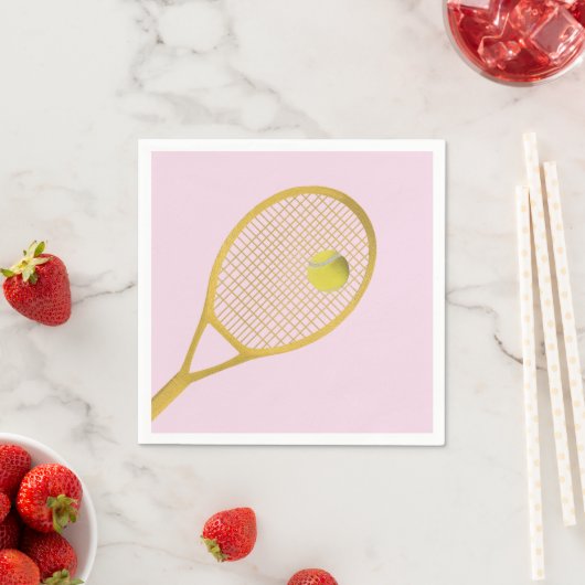Gold & Blush Pink Modern Tennis Ball Racket Servet (Insitu)