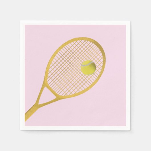 Gold & Blush Pink Modern Tennis Ball Racket Servet (Voorkant)