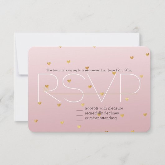 Gold Blush Pink Ombre Hearts RSVP (Voorkant)