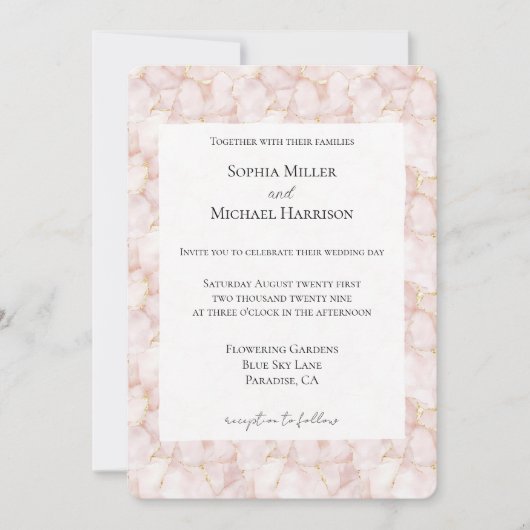 Gold Blush Pink Rose Petals Floral Wedding Kaart (Voorkant)