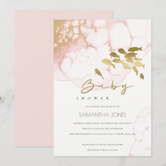 Gold Blush Pink Underwater Fish Baby shower Uitnod Bedankkaart (Voorkant / Achterkant)