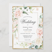 Gold Blush Pink Waterverf Romantic Floral Wedding Kaart (Voorkant)