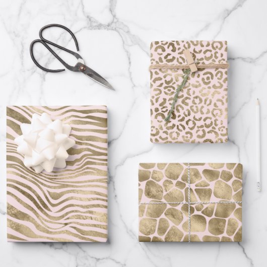 Gold Blush Pink Zebra Animal Print Inpakpapier Vel (Voorkant)