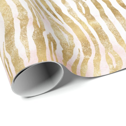 Gold Blush Pink Zebra Print Cadeaupapier (Rol Hoek)