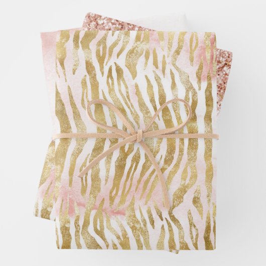 Gold Blush Pink Zebra Print Inpakpapier Vel (In situ)