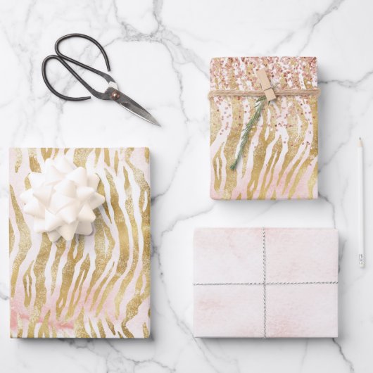 Gold Blush Pink Zebra Print Inpakpapier Vel (Voorkant)
