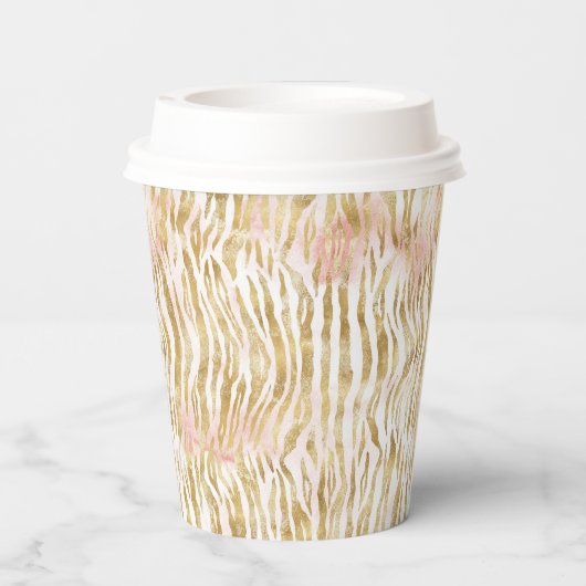 Gold Blush Pink Zebra Print Papieren Bekers (Achterkant)