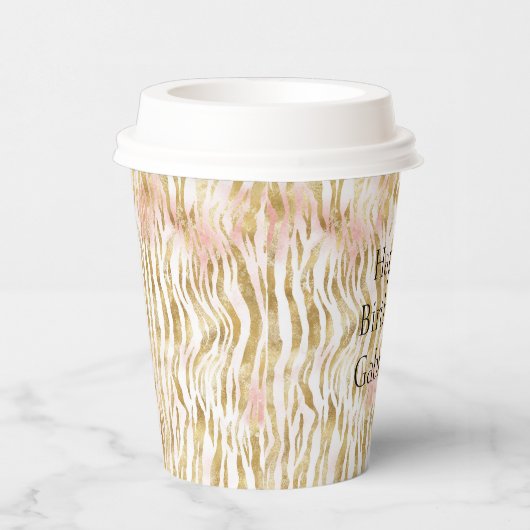 Gold Blush Pink Zebra Print Papieren Bekers (Rechts)