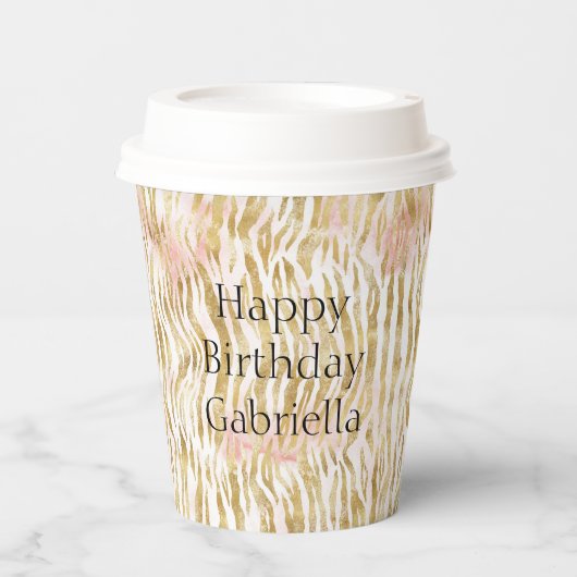 Gold Blush Pink Zebra Print Papieren Bekers (Voorkant)