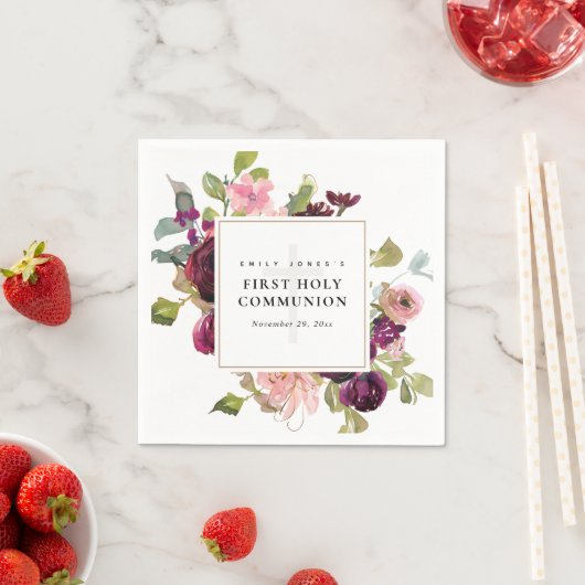 GOLD BLUSH RED ROSE FLORAL FIRST HOLY COMMUNION SERVET (Insitu)