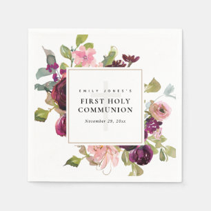 GOLD BLUSH RED ROSE FLORAL FIRST HOLY COMMUNION SERVET